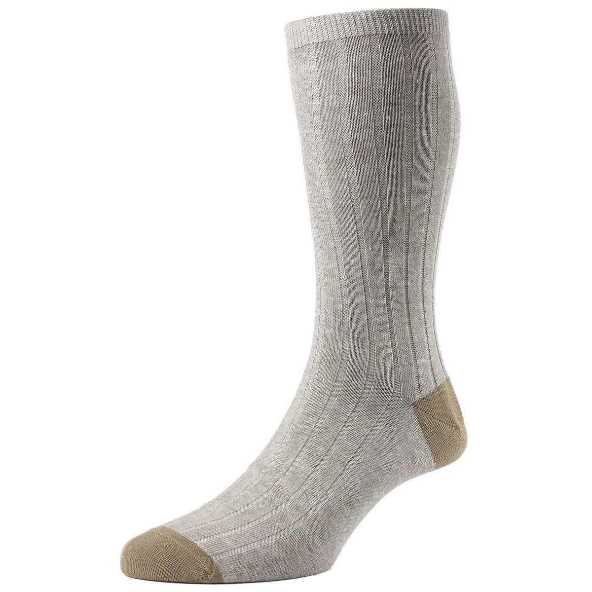 Pantherella Hamada Contrast Heel And Toe Linen Blend Socks - Linen Beige 3 Pantherella Hamada Contrast Heel And Toe Linen Blend Socks - Linen Beige
