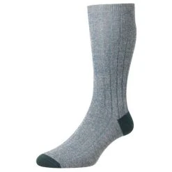 Pantherella Hamada Contrast Heel And Toe Linen Blend Socks - Teal