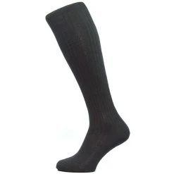 Pantherella Kangley Rib Over The Calf Merino Wool Socks - Black
