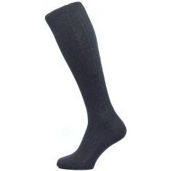 Pantherella Kangley Rib Over The Calf Merino Wool Socks - Navy