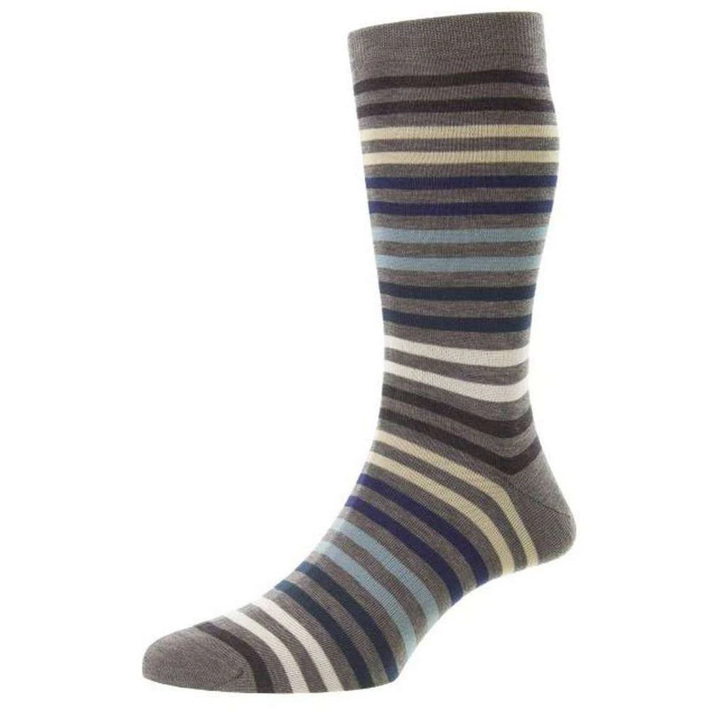 Pantherella Kilburn All Over Stripe Fil D'Ecosse Cotton Socks - Mid Grey Mix 3 Pantherella Kilburn All Over Stripe Fil D'Ecosse Cotton Socks - Mid Grey Mix