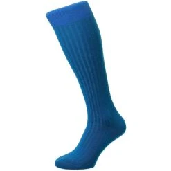 Pantherella Laburnum Merino Wool Over The Calf Socks - Petrol Blue