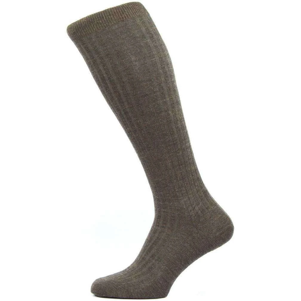 Pantherella Laburnum Rib Over The Calf Merino Wool Socks - Dark Brown Mix 3 Pantherella Laburnum Rib Over The Calf Merino Wool Socks - Dark Brown Mix