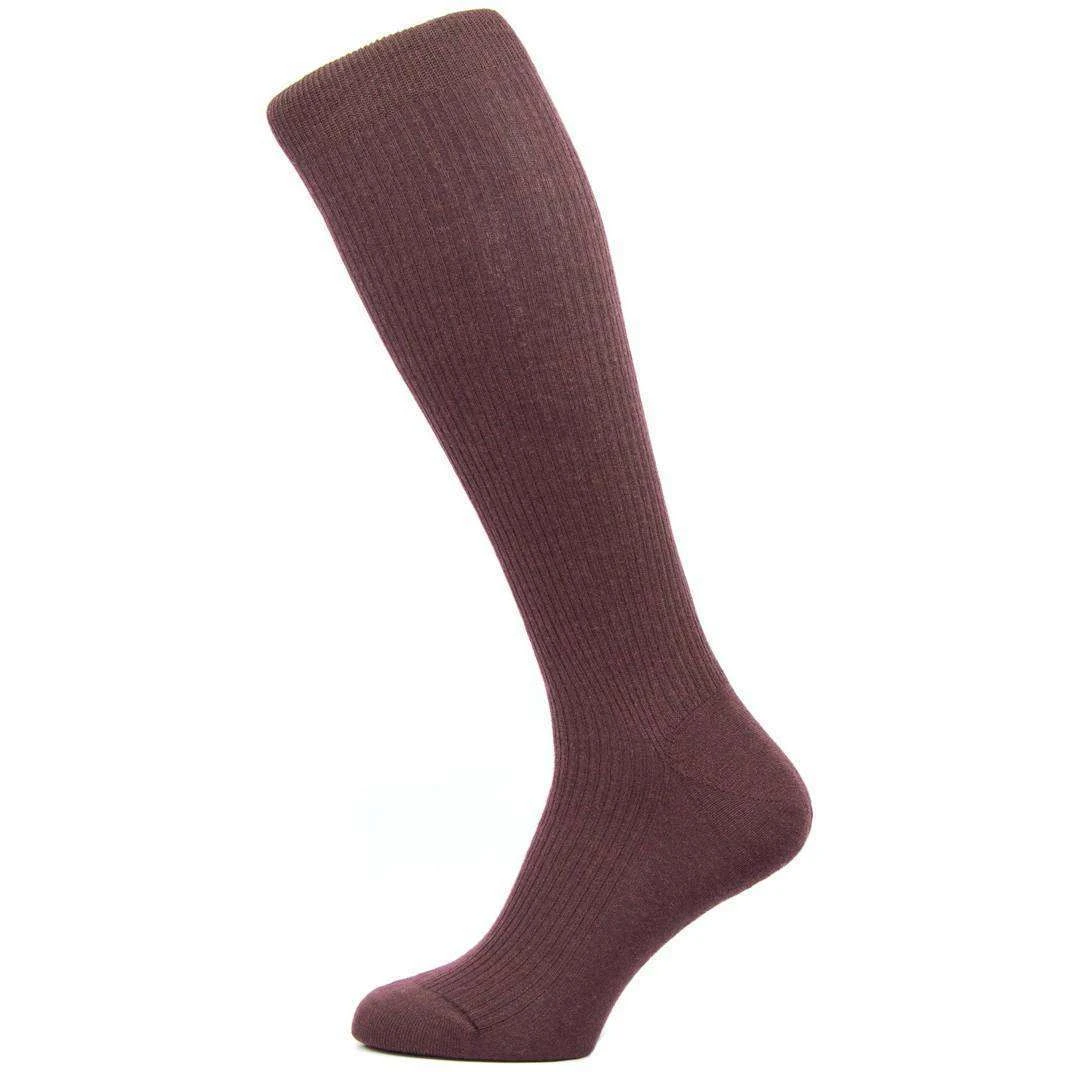 Pantherella Naish Rib Over The Calf Merino Wool Socks - Maroon 3 Pantherella Naish Rib Over The Calf Merino Wool Socks - Maroon