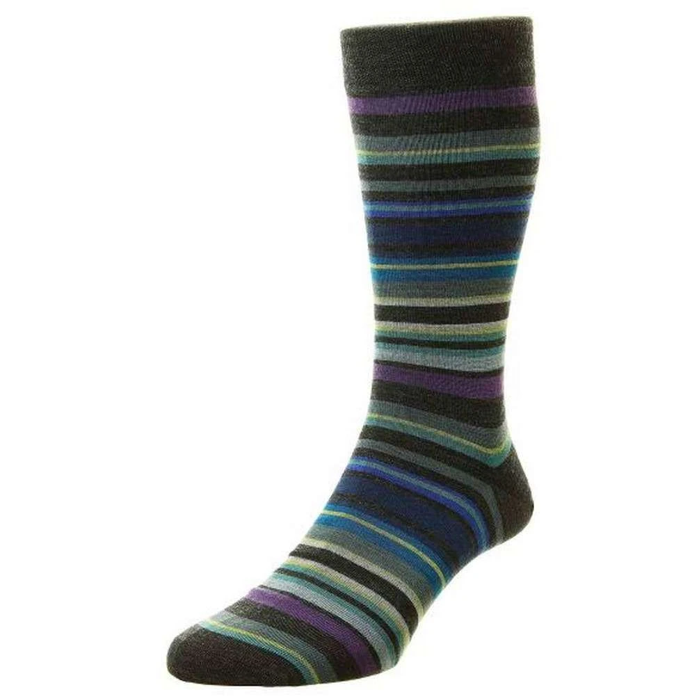 Pantherella Quakers All Over Multi Stripe Merino Wool Socks - Charcoal Grey 3 Pantherella Quakers All Over Multi Stripe Merino Wool Socks - Charcoal Grey