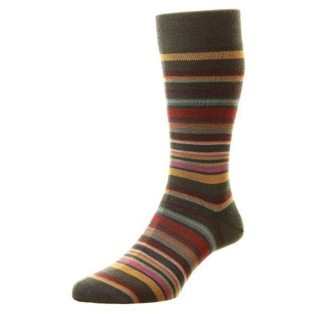 Pantherella Quakers All Over Multi Stripe Merino Wool Socks - Chocolate Brown 3 Pantherella Quakers All Over Multi Stripe Merino Wool Socks - Chocolate Brown