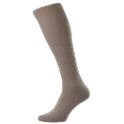 Pantherella Rutherford Merino Royale Wool Over The Calf Socks - Brown Taupe