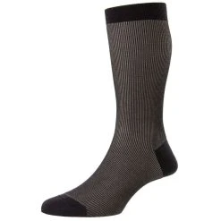 Pantherella Santos Shadow Rib Fil D'Ecosse Socks - Dark Grey Mix