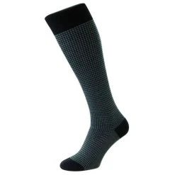 Pantherella Highbury Houndstooth Merino Royale Over The Calf Socks - Navy