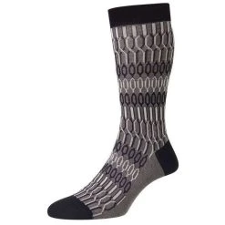 Pantherella Islington Texture Jacquard Cotton Fil D'Ecosse Socks - Black