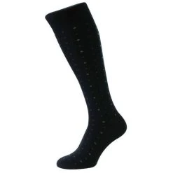 Pantherella Lewisham Neat Motif Merino Royale Over The Calf Socks - Navy