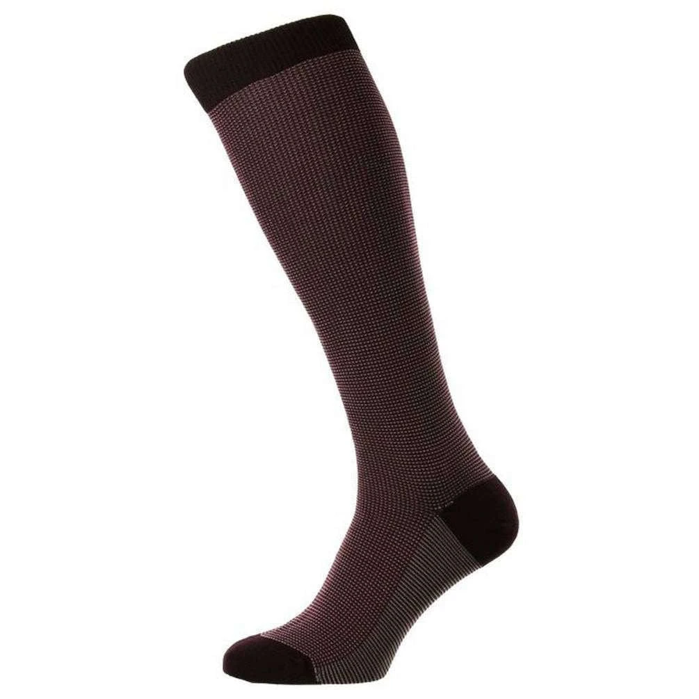 Pantherella Tewkesbury 3 Colour Birdseye Cotton Fil D'Ecosse Over The Calf Socks - Burgundy 3 Pantherella Tewkesbury 3 Colour Birdseye Cotton Fil D'Ecosse Over The Calf Socks - Burgundy